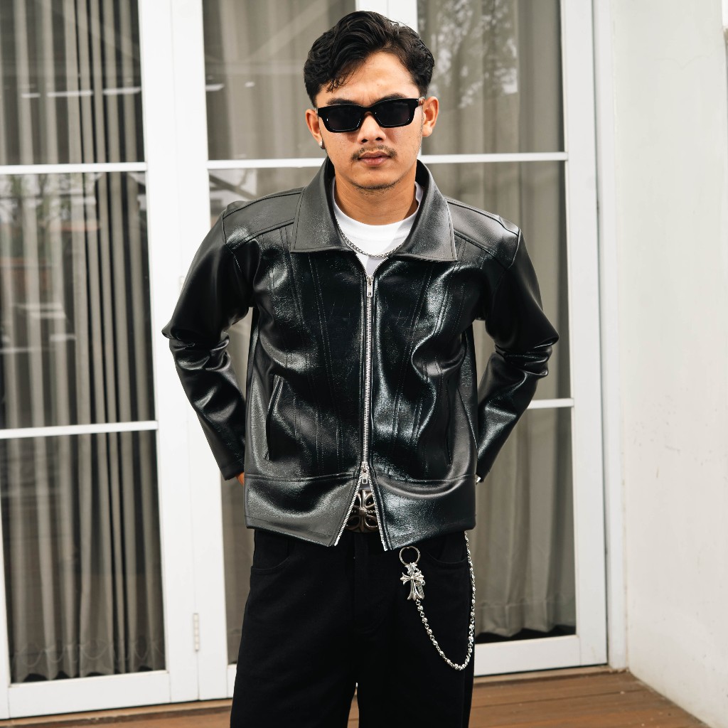 BOZRVK Double Zipper Leather Jacket Unisex