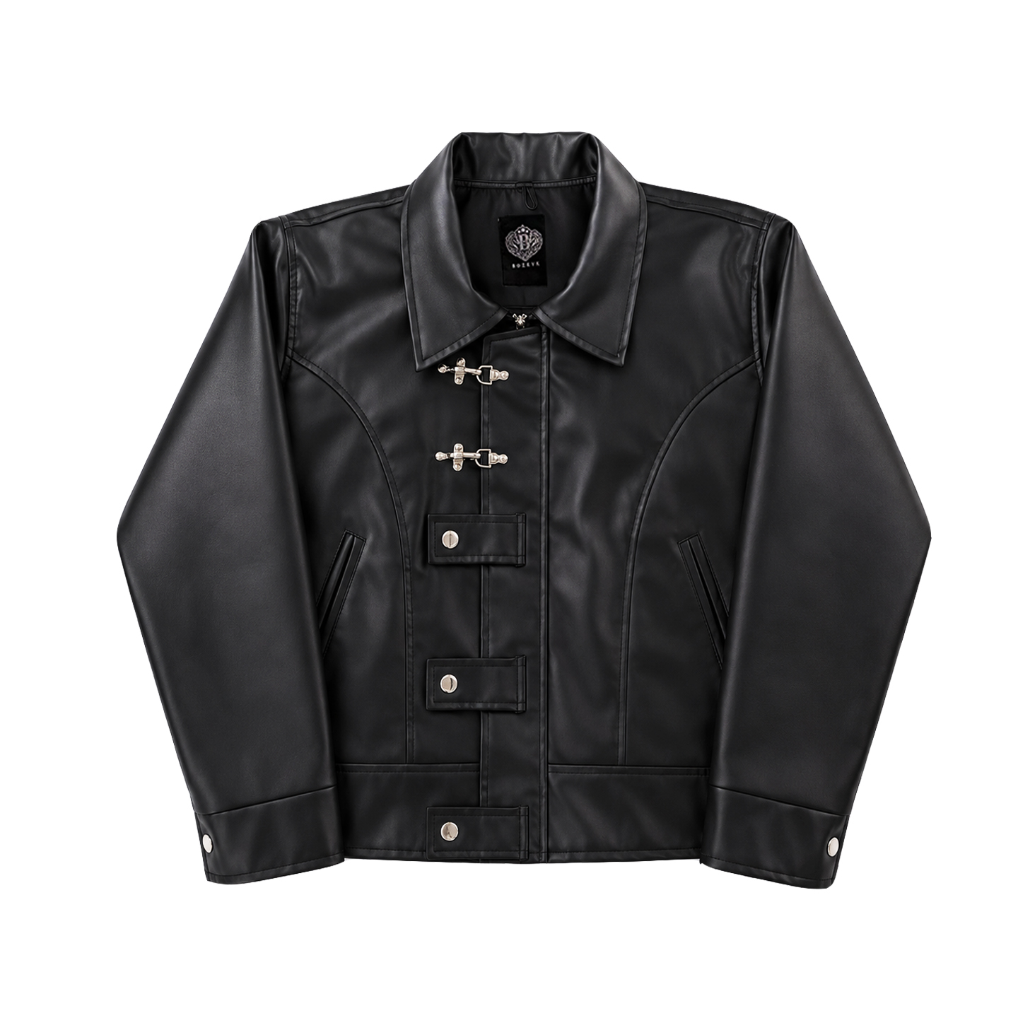 Kait Clasp Leather Jacket Black