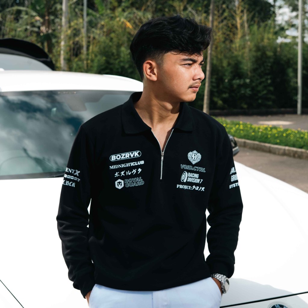 BOZRVK Street Racing Poloshirt Zip Longsleeve -Kaos Kerah Lengan Panjang